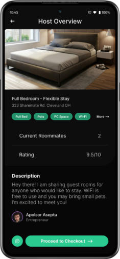 Sharemate listing page on mobile. Used for people looking for rooms to live in.